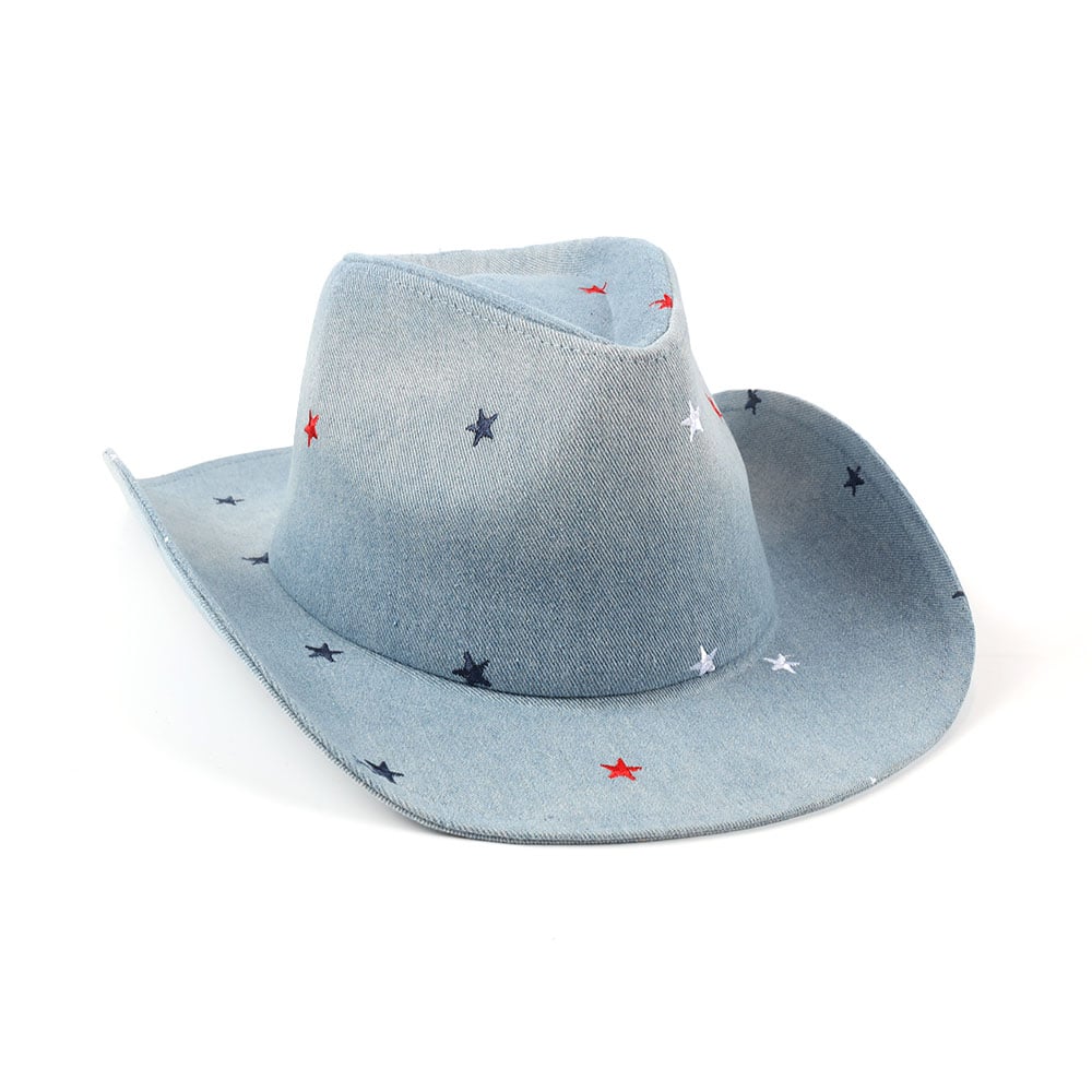 Embroidered Cowboy Hat Five Pointed Star Gradient Denim Fabric