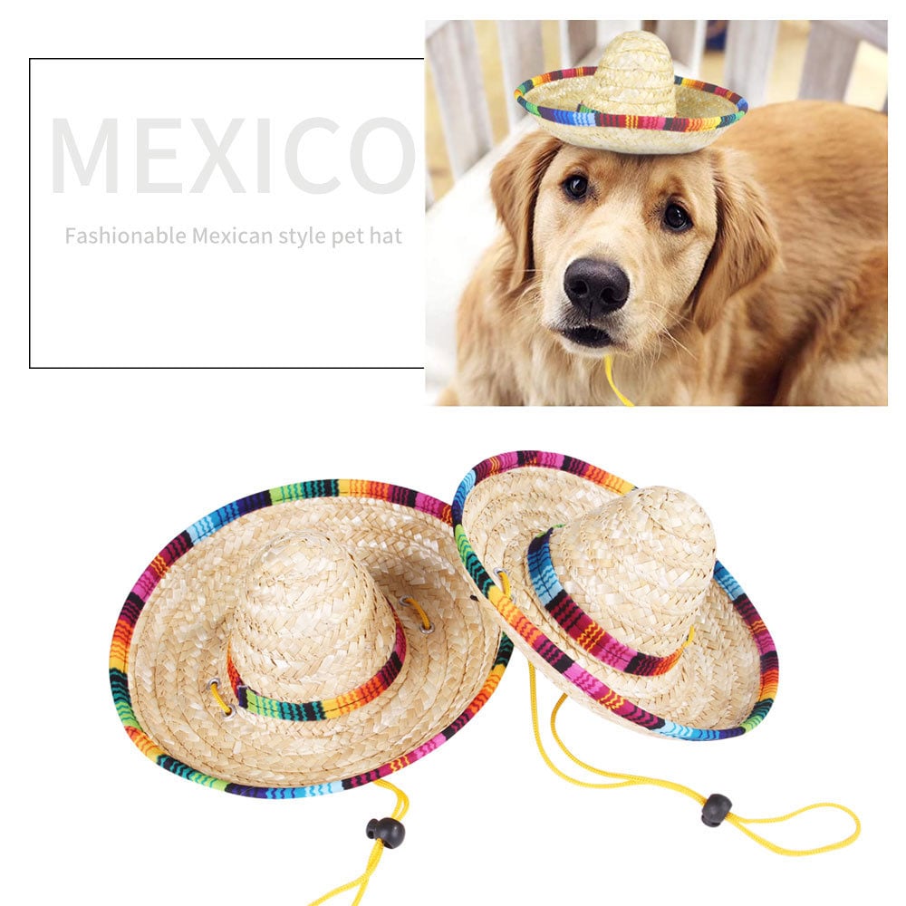 Wheat Colorful Sombrero Pet'S Dog'S Cat'S Mexico Straw Hat Supplier For Small Pets/Puppy/Cat