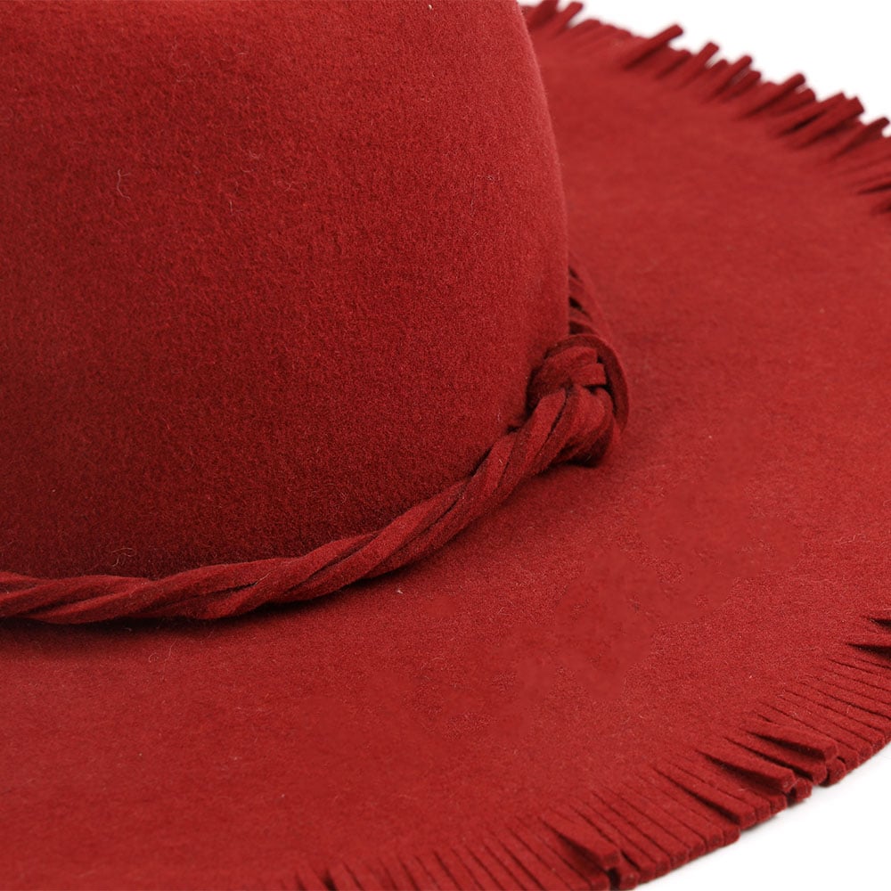 100 Wool Handmade Woman Ladies Floppy Wide Tassels Brim Dome Felt Hat