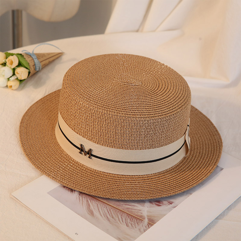 Wholesale Flat Top Boater Straw Hat Women Summer Sun Personalized