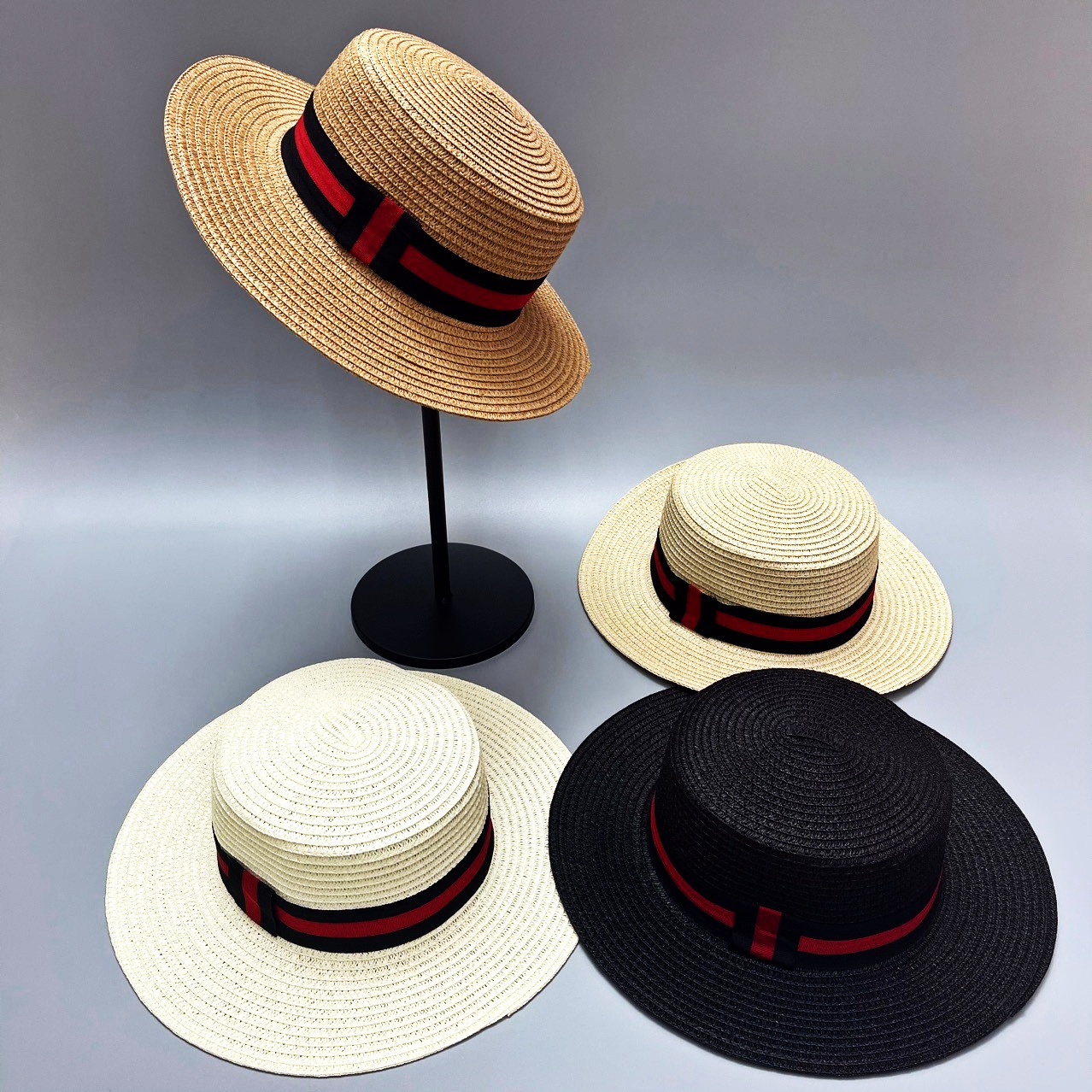 Wholesale Flat Top Boater Straw Hat Women Summer Sun Personalized