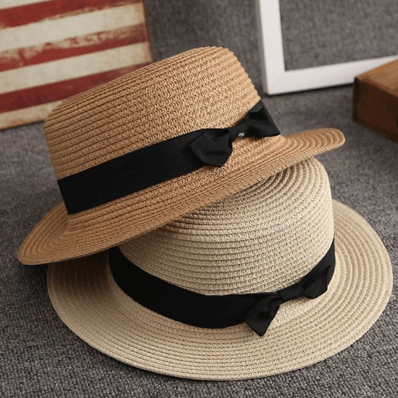 Wholesale Flat Top Boater Straw Hat Women Summer Sun Personalized