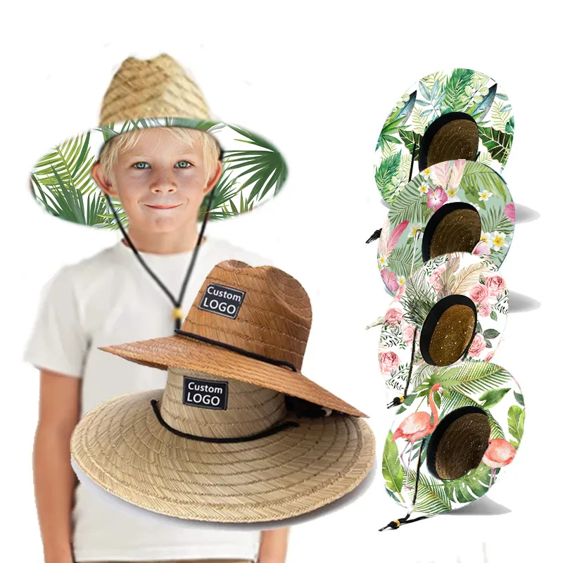 Custom Logo Lifeguard Straw Hat Pattern Kids Children Baby Toddler