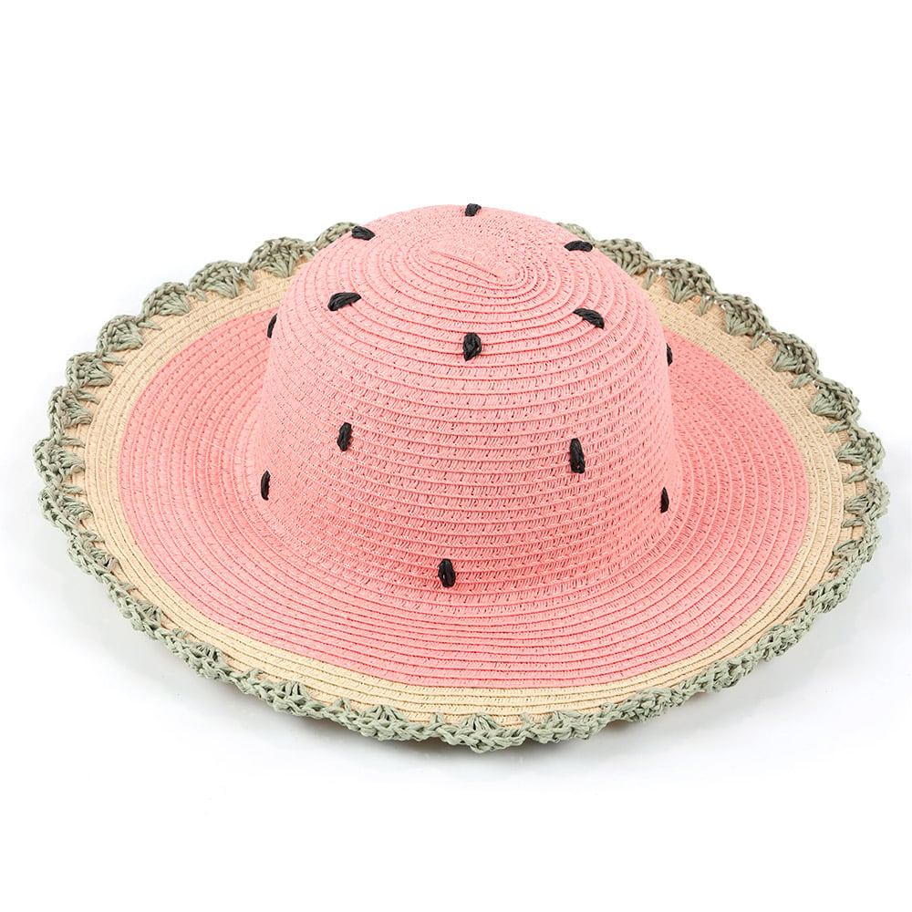 Oem Odm Colorful Kids Children Watermelon Dome Wide Brim Crochet Brim Straw Hat