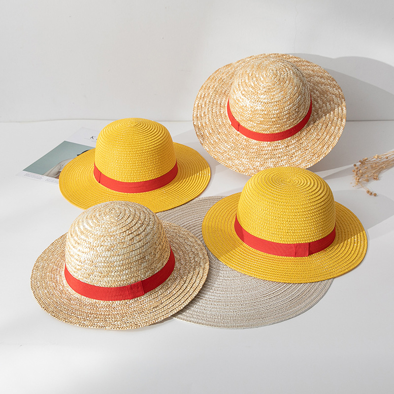 Luffy Straw Hat Hot Japanese Cartoon Sunscreen Cosplay Neck String Anime Flat Hats Supplier For Adult