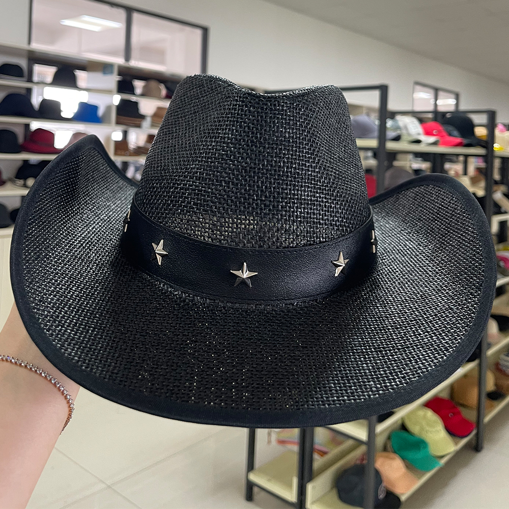 Customized Logo Straw Cowboy Cowgirl Hat Classic Paper Cloth