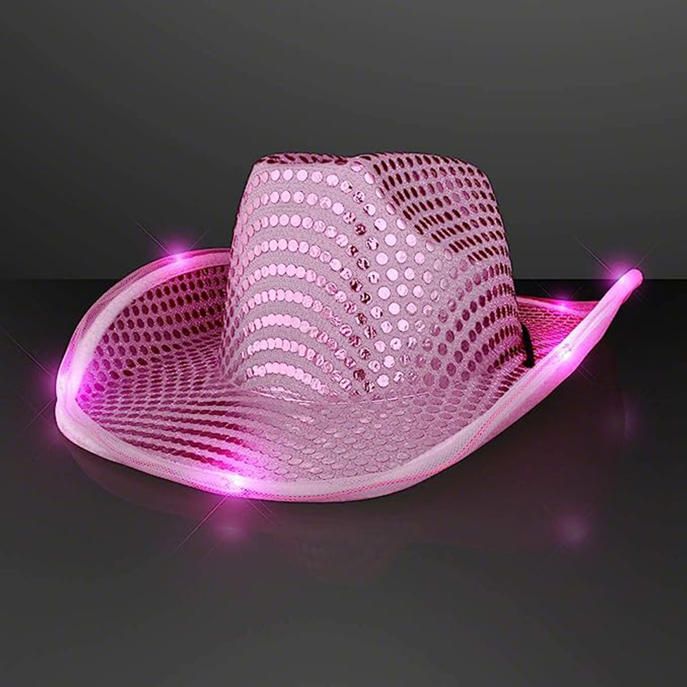 Cowboy Cowgirl Hat Flashing Light Up Sequin Led Glitter Shiny Lights Womens