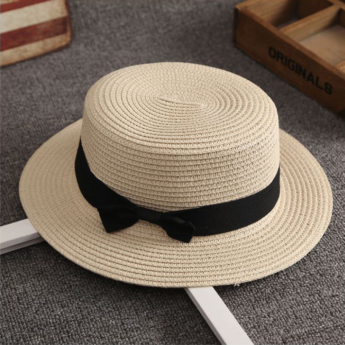 Wholesale Flat Top Boater Straw Hat Women Summer Sun Personalized