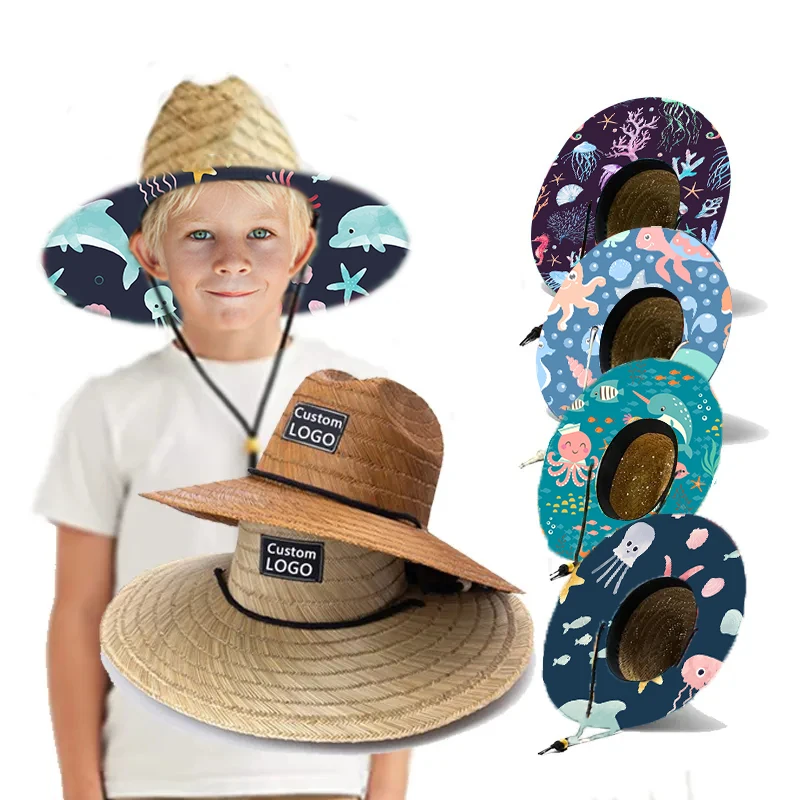 Custom Logo Lifeguard Straw Hat Pattern Kids Children Baby Toddler