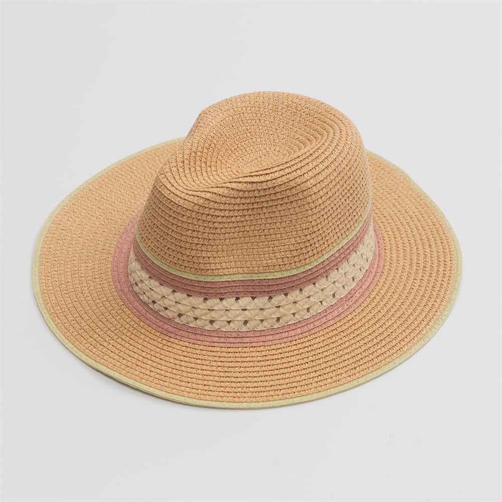 Contrasting Colors Womens Adult Paper Panama Straw Fedora Hat Sun Hats For Women Men Wide Brim