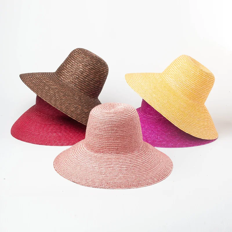 Various Colors Wide Brim Summer Sun Natural Wheat Round Dome Bucket Straw Hat