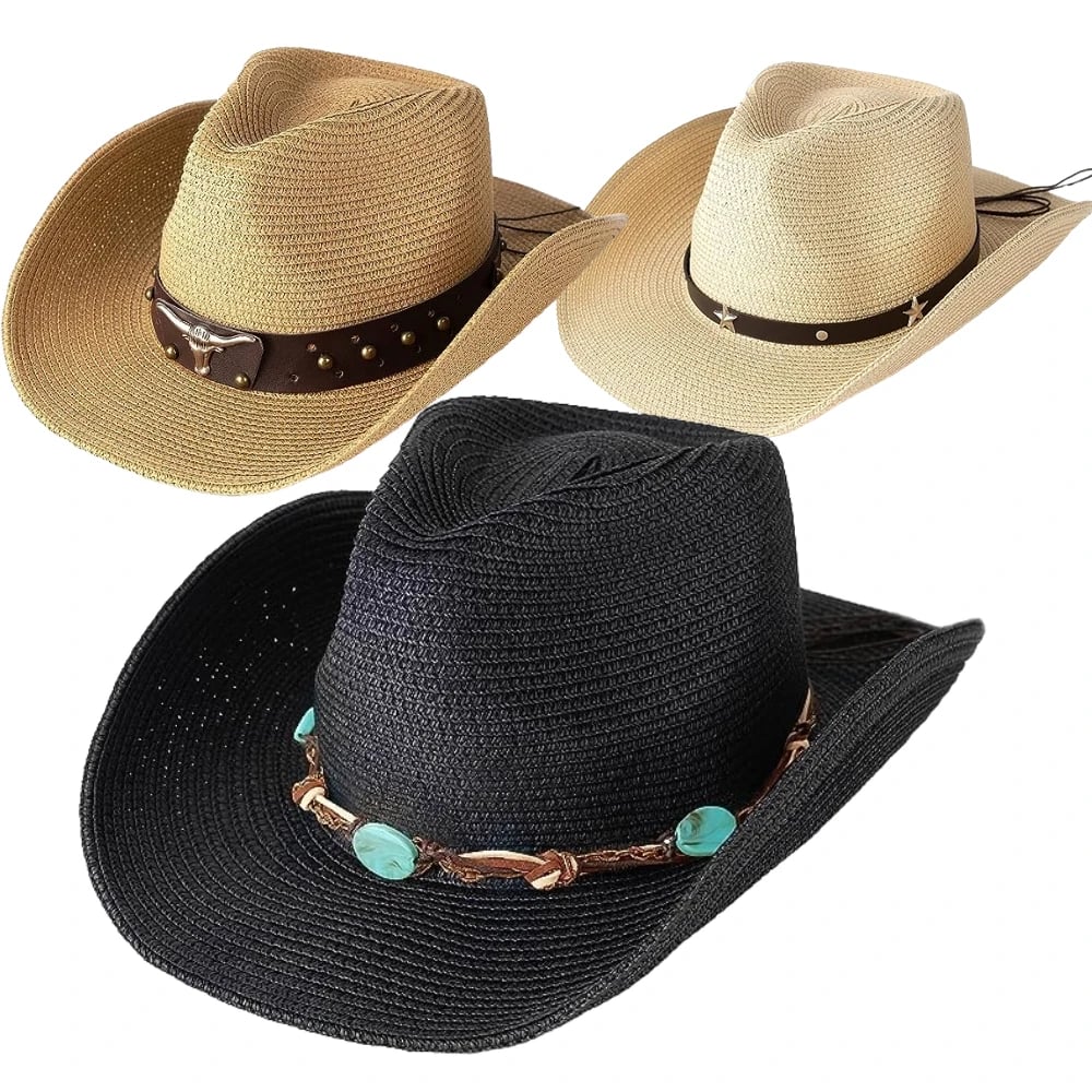 Customized Cowboy Straw Hat Western Style Classic Wide Brim Cowgirl Hat With Belt Buckle