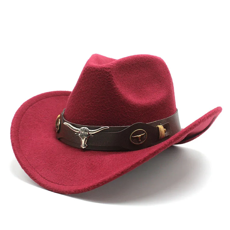 Western Jazz Cowboy Hat Roll Up Wide Brim Classic Outdoor Felt With Bull Belt Buckle