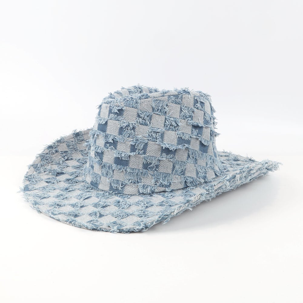 Outdoor Cowboy Cowgirl Hat High Quality Western Promotional Chessboard Grid Tufted