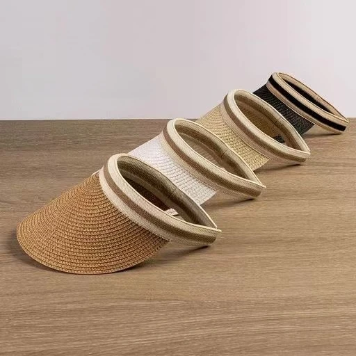 Various Fiber Wheat Raffia Paper Summer Sun Beach Wide Brim Straw Visor Hat Cap