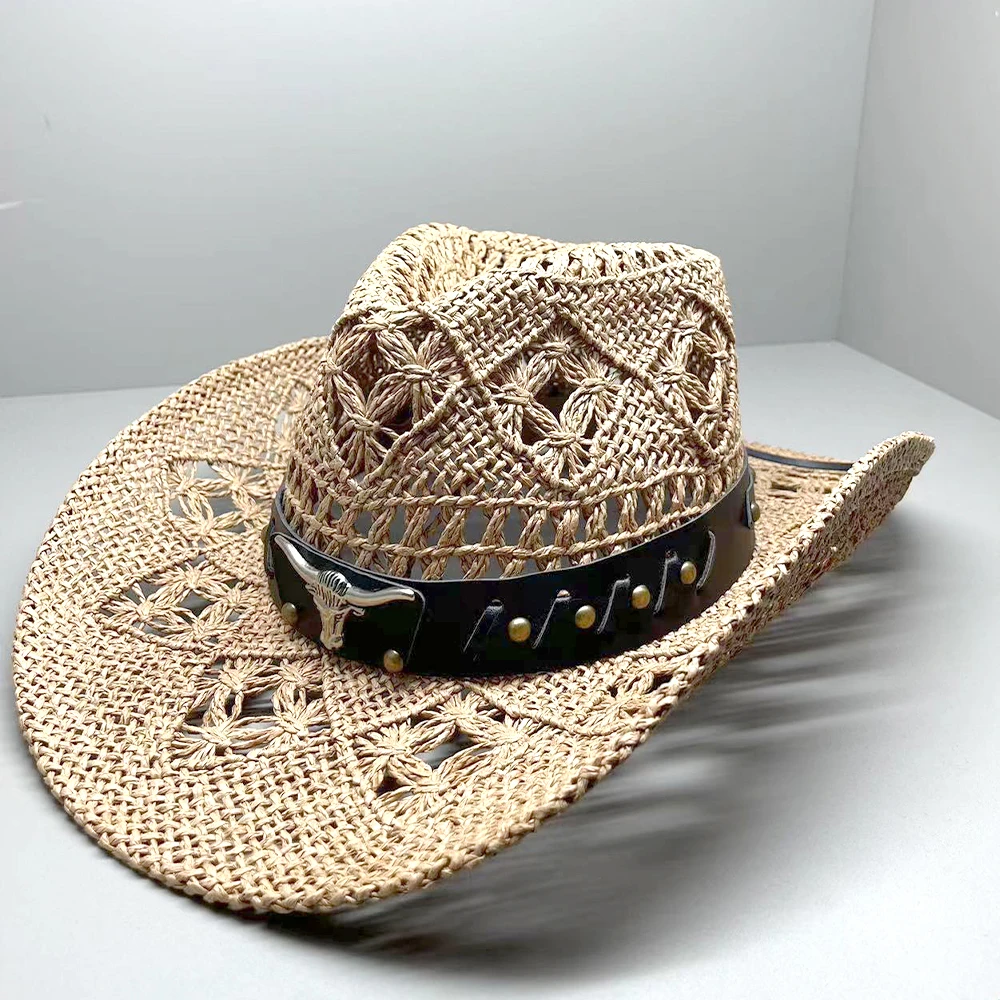 Wholesale Cowgirl Cowboy Straw Hat Retro Paper Rope Crochet With Custom Logo