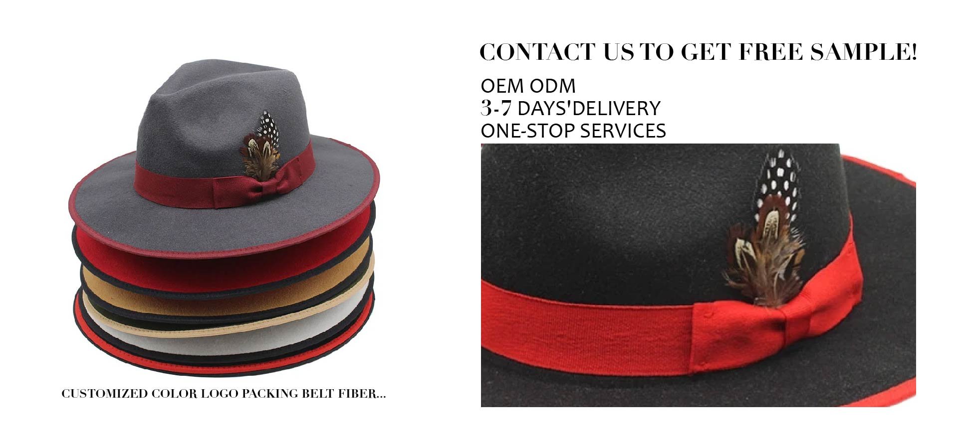 Custom OEM ODM Panama Fedora Felt Hat With Feather