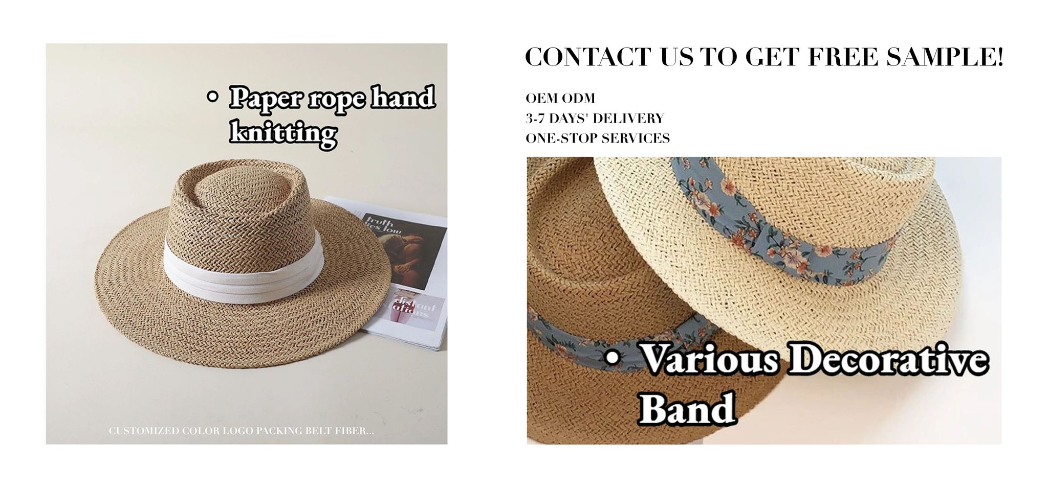 Direct Price Paper Rope Hand Woven Flat Boater Top Pork Pie Sombreros