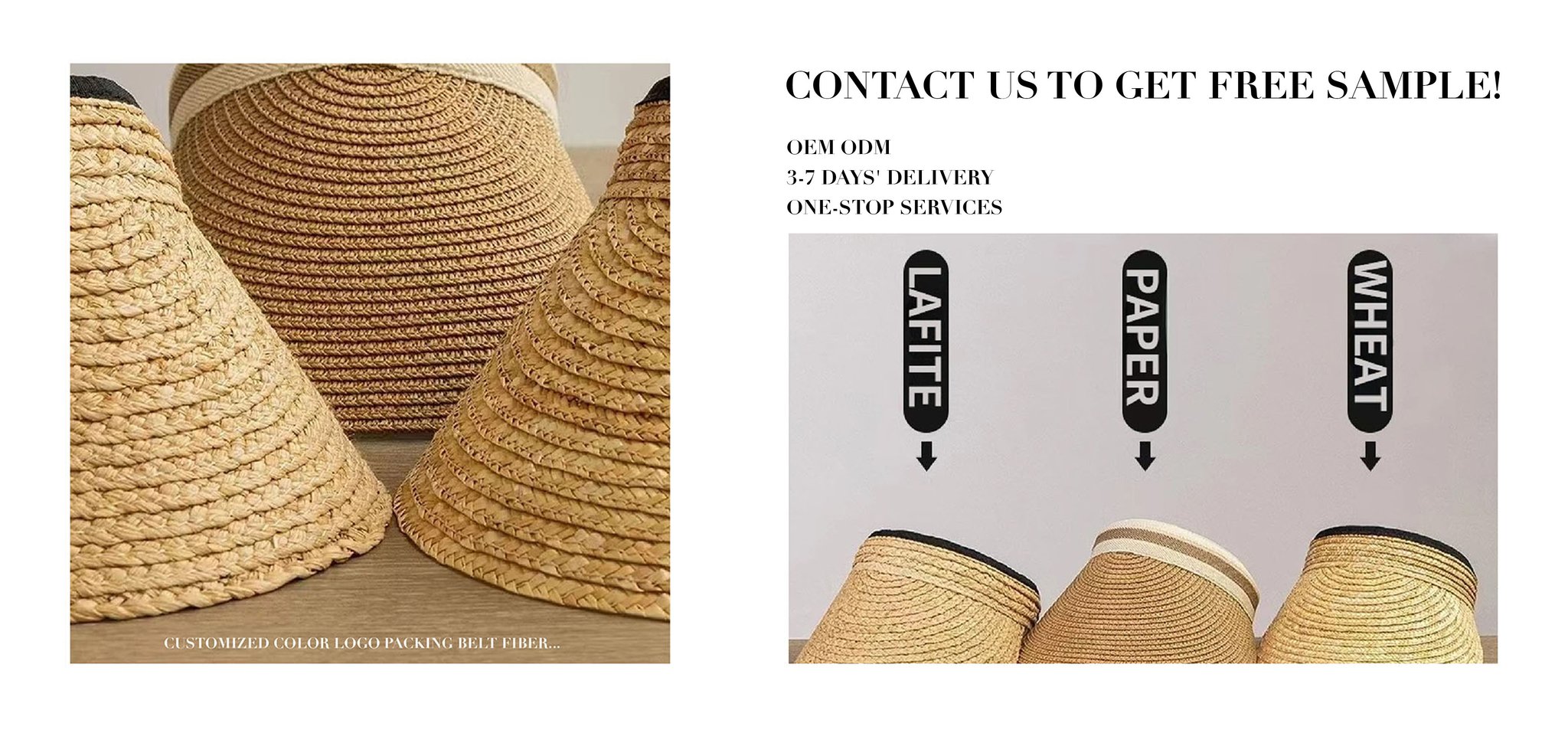 Various Fiber Wheat Raffia Paper Summer Sun Beach Wide Brim Straw Visor Hat Cap