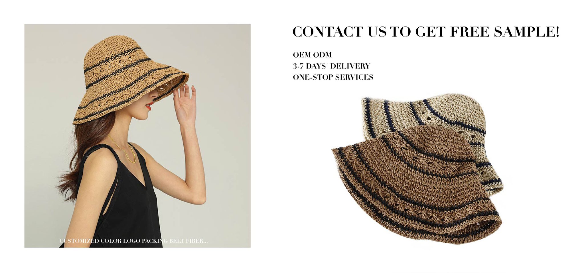 Oem Odm Straw Bucket Hat Foldable Packable Striped Crochet Breathable Handmade Beach Hat For Women