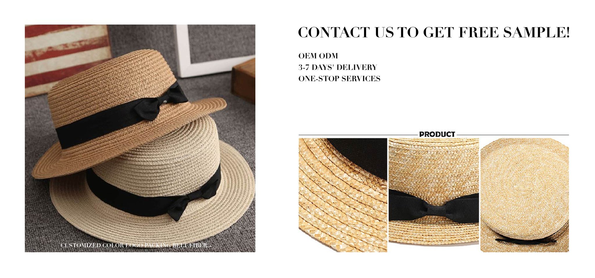 Wholesale Flat Top Boater Straw Hat Women Summer Sun Personalized