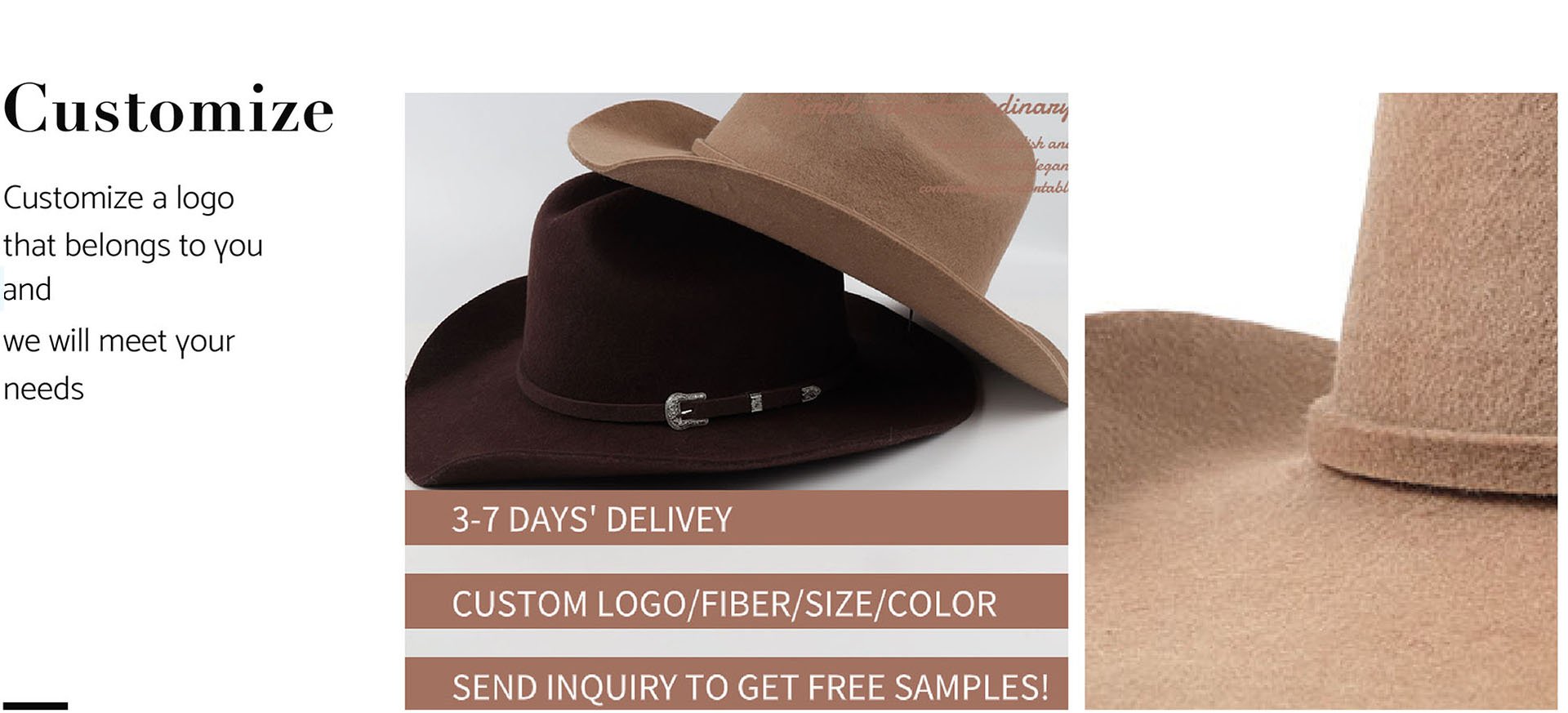 Custom Logo Cowboy Cowgirl Hat 100 Pure Wool Western Jazz Fedora Felt Pro