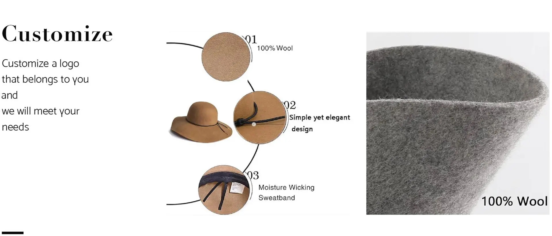 Customized Floppy Fedora Felt Hats Multi Size Women'S Wide Brim Retro Bowler Adjustable Wool With Belt Buckle