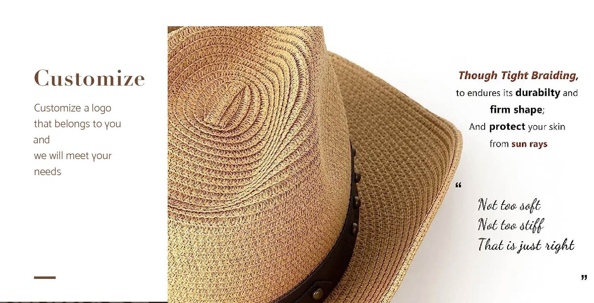 Customized Logo Straw Cowboy Cowgirl Hat Classic Paper Cloth