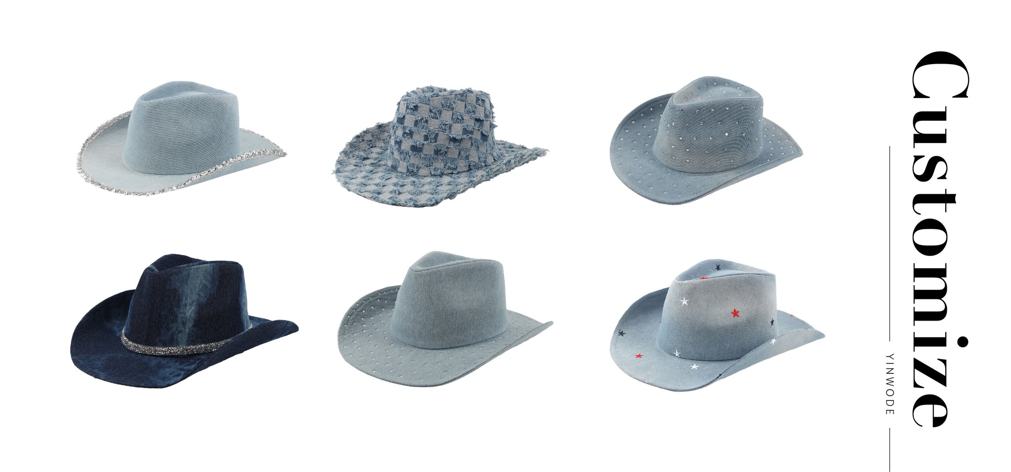 Embroidered Cowboy Hat Five Pointed Star Gradient Denim Fabric