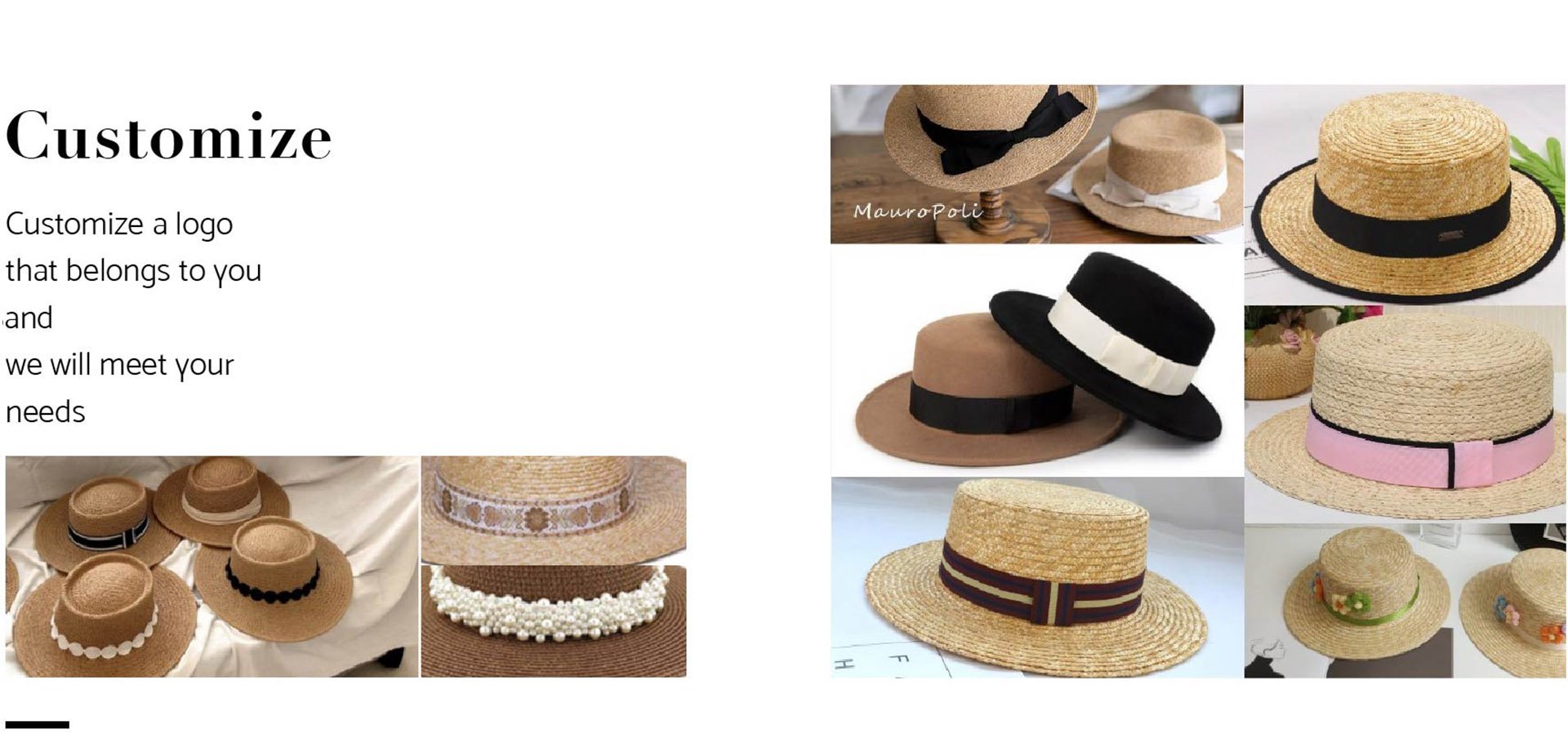 Wholesale Flat Top Boater Straw Hat Women Summer Sun Personalized