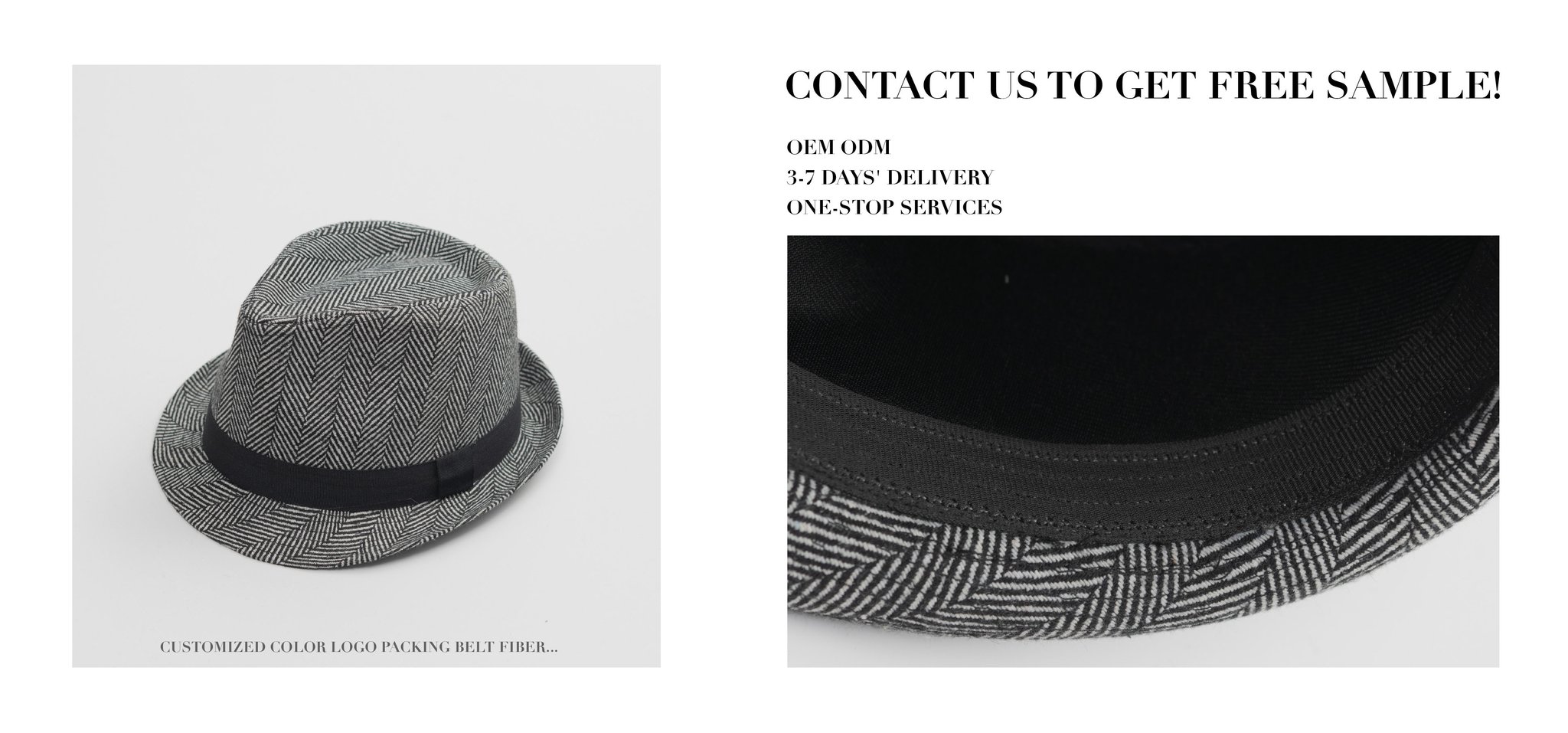 Customized Fedora Trilby Felt Hat Men Unisex Stripe Classic Women Wool Fabric Shaped Hat