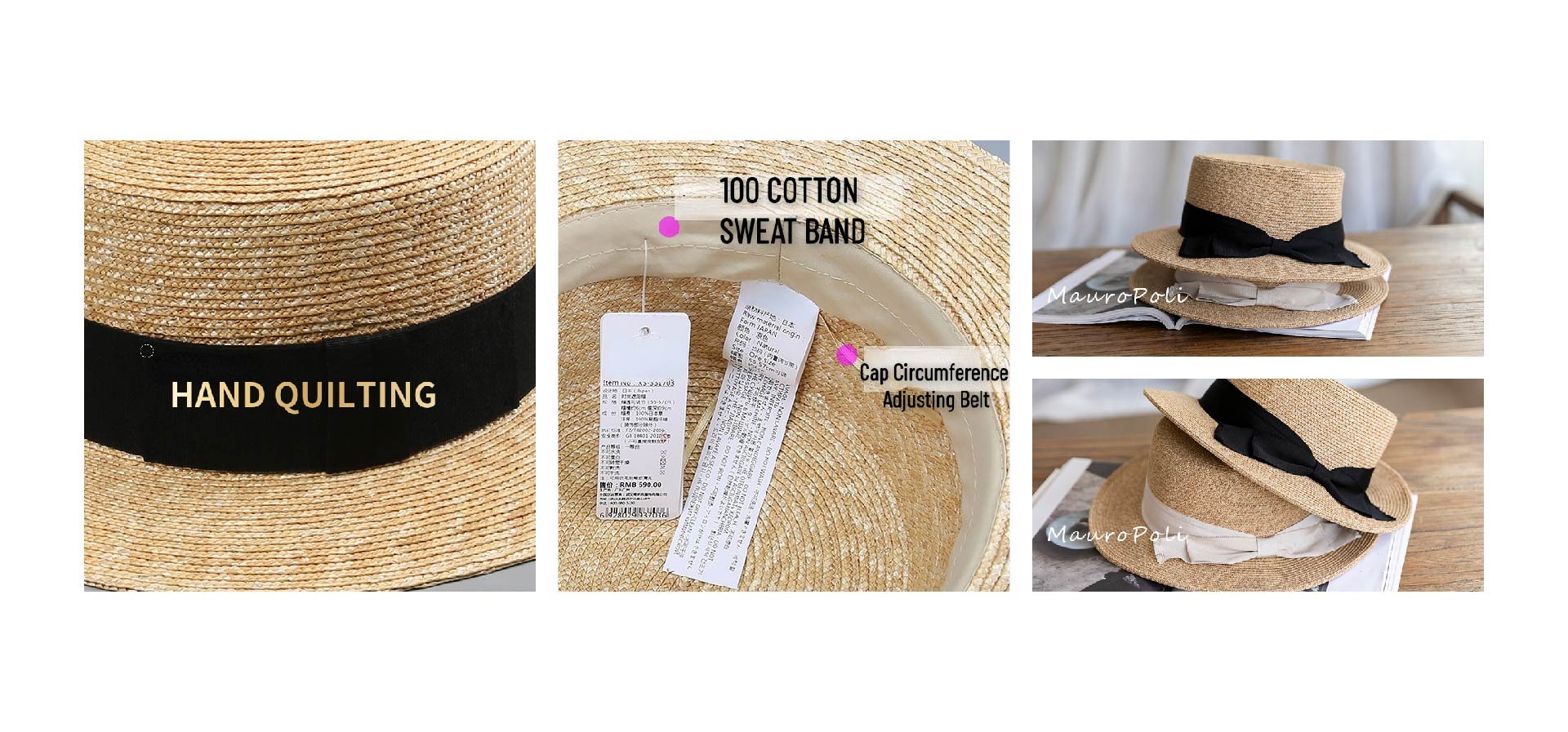 Wholesale Flat Top Boater Straw Hat Women Summer Sun Personalized