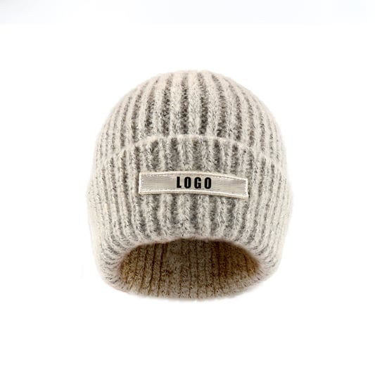 Custom Knitted Winter Cap Embroidery Logo Wool Acrylic Cuffed Plain Beanie Hat