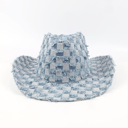 Outdoor Cowboy Cowgirl Hat High Quality Western Promotional Chessboard Grid Tufted