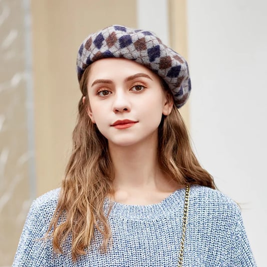 New Beret Hat Cap French Casual Lattice 100 Wool For Women