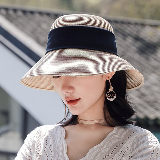 Oem Odm Women Summer Sun Upf Ladies Beach Straw Bucket Hat Supplier With Bowknot