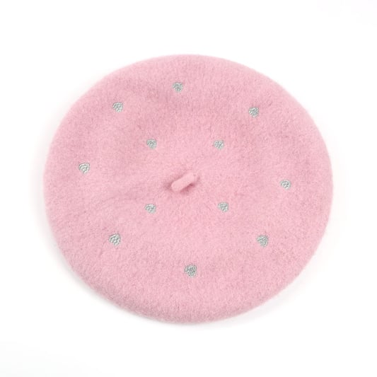 Embroidered Pure Wool Beret Hat Cap Flowers Kids Girls Children Child