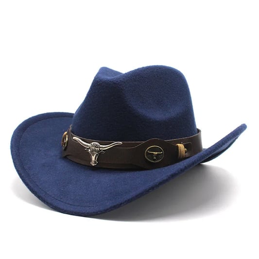 Western Jazz Cowboy Hat Roll Up Wide Brim Classic Outdoor Felt With Bull Belt Buckle