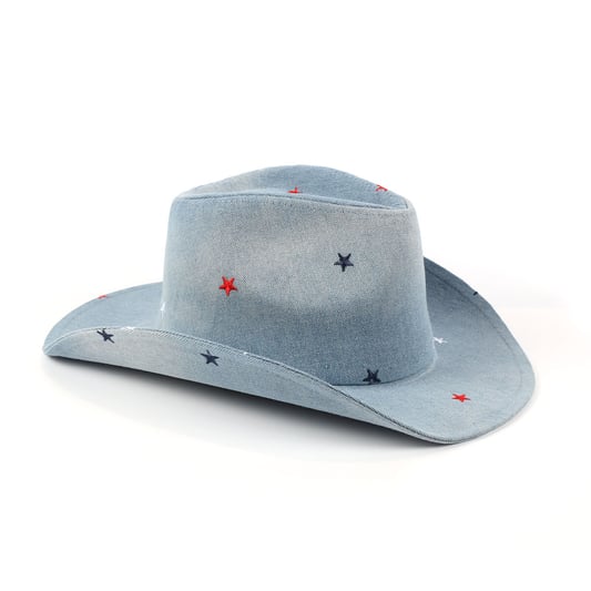 Embroidered Cowboy Hat Five Pointed Star Gradient Denim Fabric