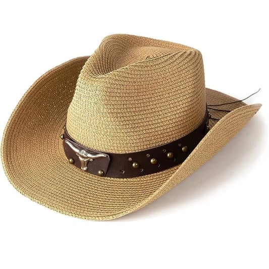 Customized Cowboy Straw Hat Western Style Classic Wide Brim Cowgirl Hat With Belt Buckle