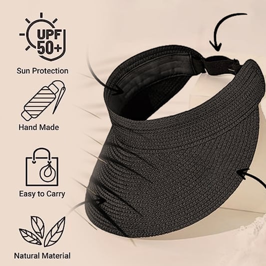 Upf 50+ Womens Packable Ponytail Beach Travel Sun Straw Sun Visors Hat Cap Vendor For Women Summer Hats