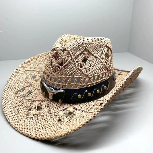 Wholesale Cowgirl Cowboy Straw Hat Retro Paper Rope Crochet With Custom Logo