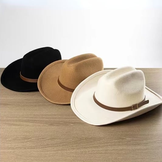 Cowboy Cowgirl Hats Women And Men Felt Wide Brim Classic Outdoor Fedora Hats Western With Belt Buckle